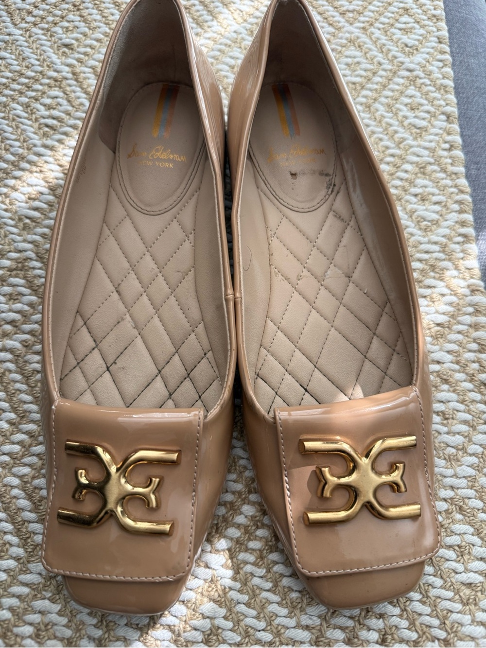 Sam Edelman Nude Patent Leather Ballet Flats with Gold Logo